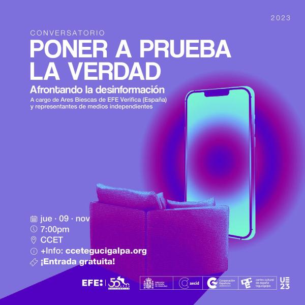 📰¡Descubrí el mundo de la verificación de datos con nosotras!  ✅sumergite en una discusión crucial para los medios de comunicación en la era digital. En colaboración con Agencia EFE, nos unimos al diálogo sobre las FakeNews y cómo afectan nuestra percepción de los acontecimientos.  👩🏻‍💻En nuestra exposición "50 años en 50 imágenes", exploraremos la historia centroamericana a través del archivo fotoperiodístico de EFE. 📸💫  💾Para arrojar luz sobre este tema, contaremos con la periodista Ares Biescas, r