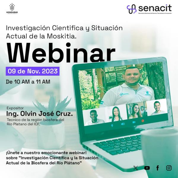 ¡Únete a nuestro emocionante webinar sobre "Investigación Científica y la Situación Actual de la Biosfera del Río Plátano"!  📅 Fecha: 9 de Noviembre del 2023  🕒 Hora: 10:00 am - 11:00 am  🌎 Plataforma: Zoom y Facebook Live.  La Biosfera del Río Plátano en Honduras es un lugar de asombrosa belleza natural y biodiversidad. Sin embargo, enfrenta desafíos significativos debido a la actividad humana y el cambio climático.
