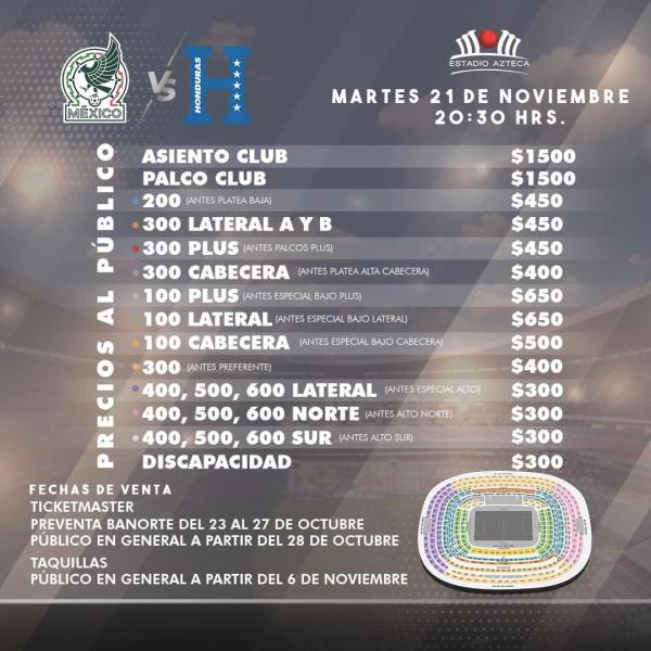 Precios México - Honduras Estadio Azteca