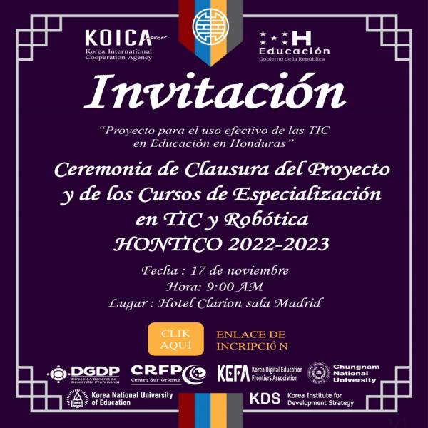 Ceremonia de clausura del Proyecto y de los Cursos de Especialización en TIC y Robótica HONTICO 2022-2023