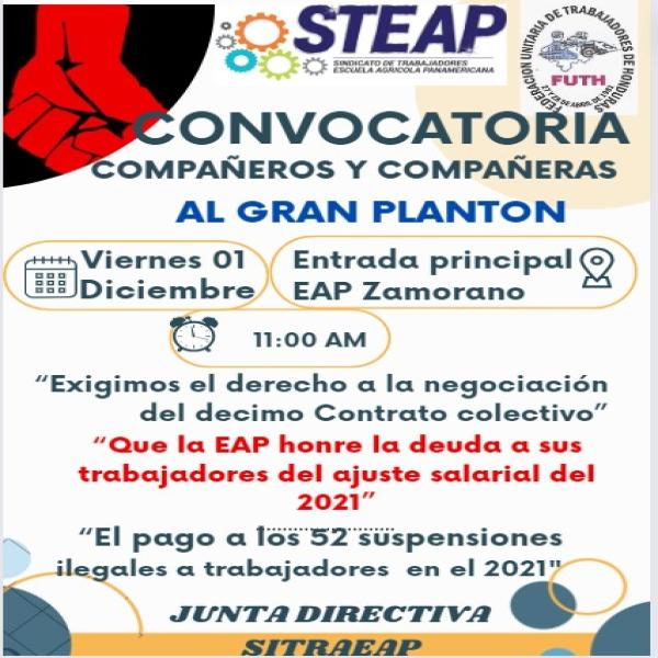 Convocatoria: Plantón Entrada principal EAP Zamorano 