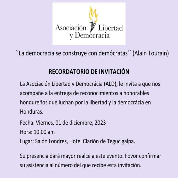 Convocatoria de Prensa: Entrega de reconocimiento a hondureños que luchas por la libertad y la democracia 