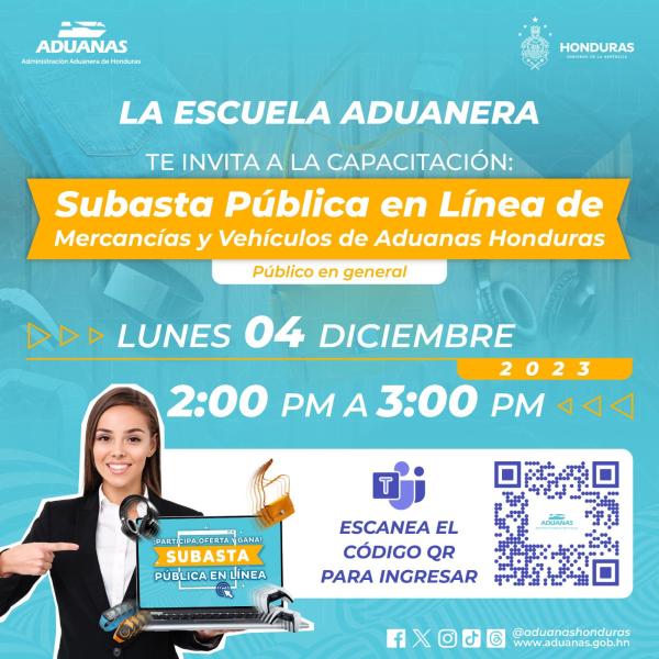 Capacitación virtual: “Subasta Pública en Línea de Mercancías y Vehículos de Aduanas Honduras”