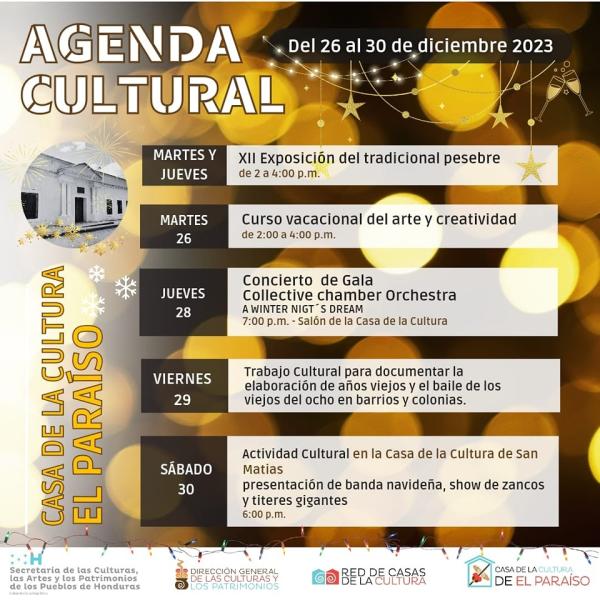 Agenda Cultural de la semana: Casa de la Cultura de El Paraíso