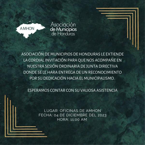 Convocatoria de Prensa AMHON: Entregará un reconocimiento por su dedicación al municipalismo a la Comisionada del IAIP. Msc. Ivonne Ardón 