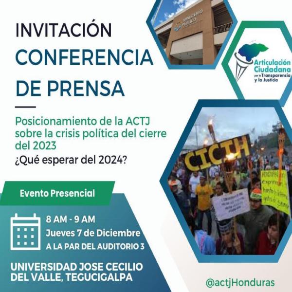 Convocatoria de Prensa: Posicionamiento de la ACTJ sobre la crisis política al cierre del 2023 ¿Qué esperar del 2024?