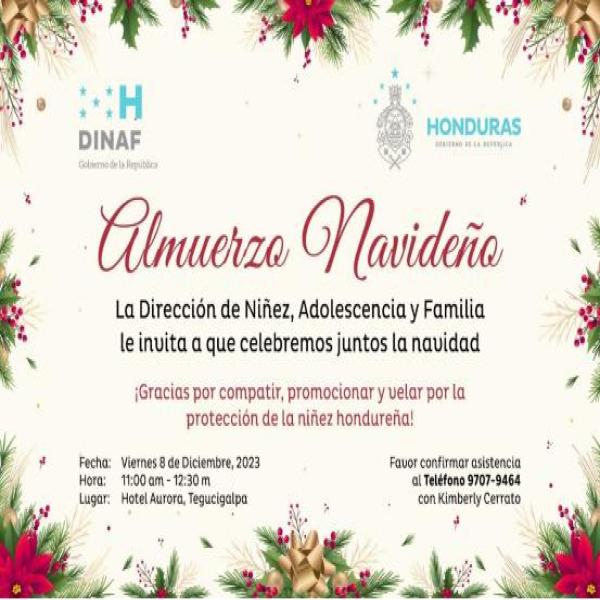 Invitación Prensa: La DINAF les invita a un Almuerzo Navideño 