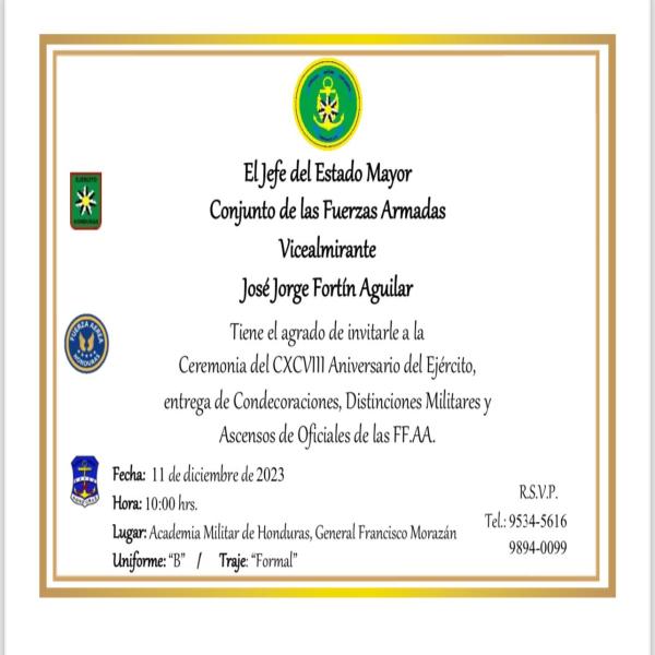 Invitación Prensa: Ceremonia del CXCVIII Aniversario del Ejército, entrega de Condecoraciones, Distinciones Militares y Ascensos de Oficiales de las FF.AA