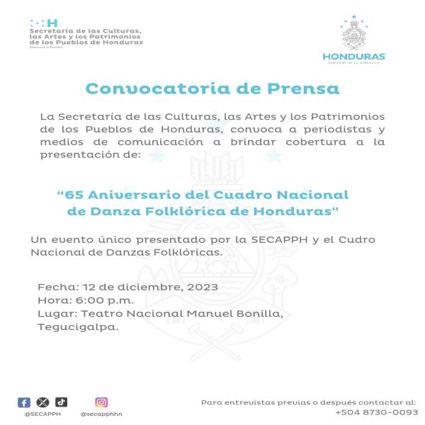 Conferencia de prensa: 65 Aniversario del Cuadro de Danza Folklórica de Honduras 