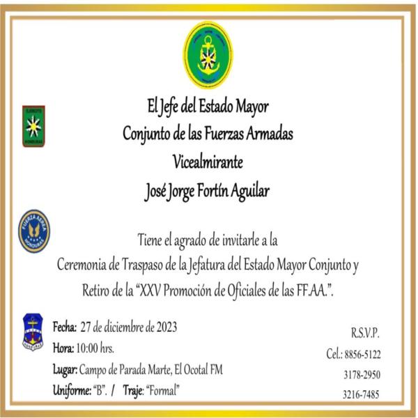 Invitación a la prensa: Ceremonia de Traspaso de la Jefatura del Estado Mayor Conjunto y Retiro de la “XXV Promoción de Oficiales de las FF.AA.”