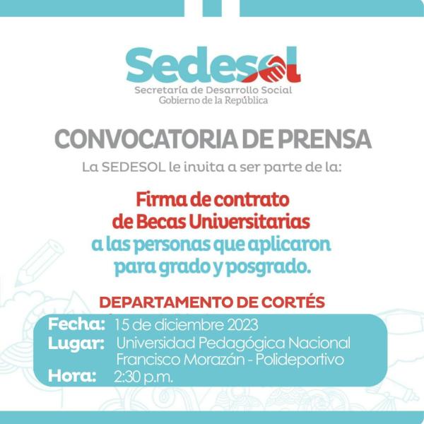 Convocatoria de Prensa: Firma de contrato de Becas Universitarias – Cortés 
