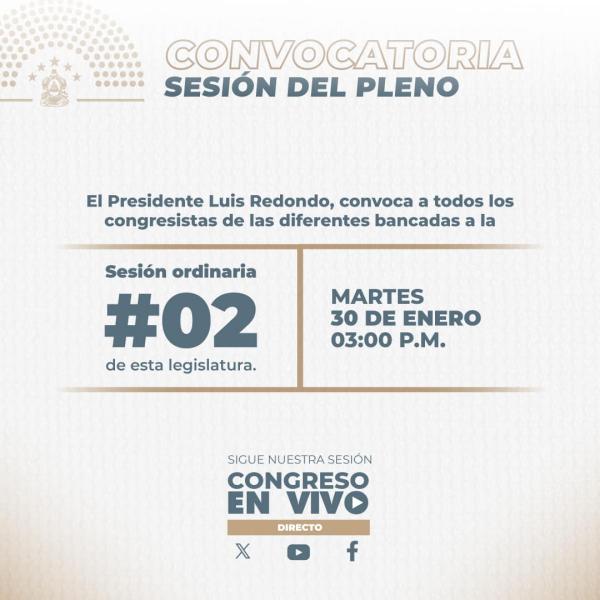 Congreso Nacional convoca a Sesión Ordinaria #02 