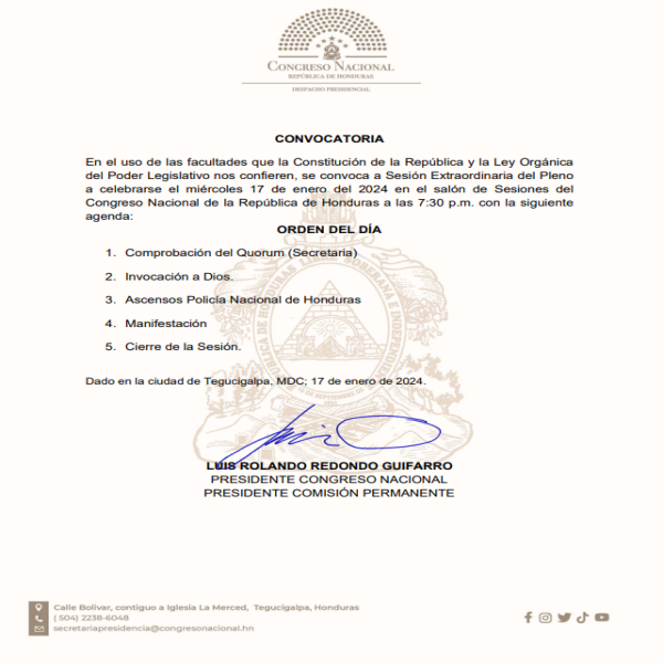 Sesión Extraordinaria del Congreso Nacional 