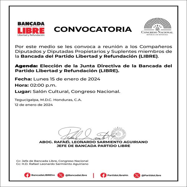 Elección de Jefatura de Bancada Libre para las legislaturas: 2024/ 2025