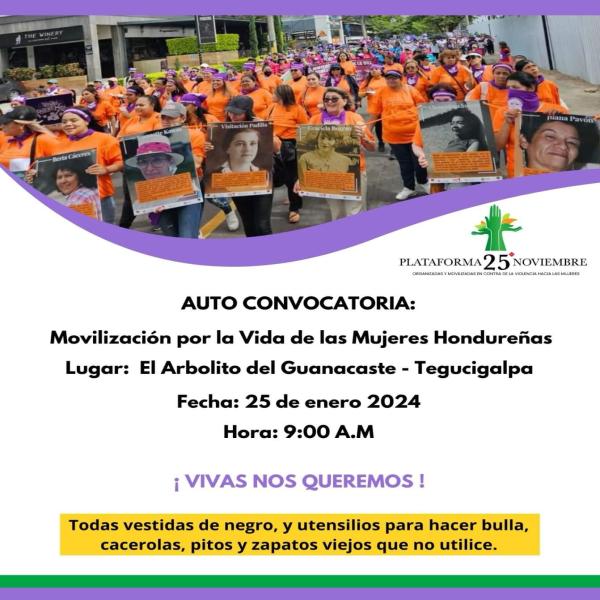 Auto convocatoria: Movilización por la vida de las mujeres hondureñas 