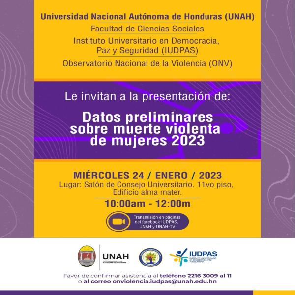 UNAH: Presentación de los Datos Preliminares sobre la muerte violenta de mujeres 2023 