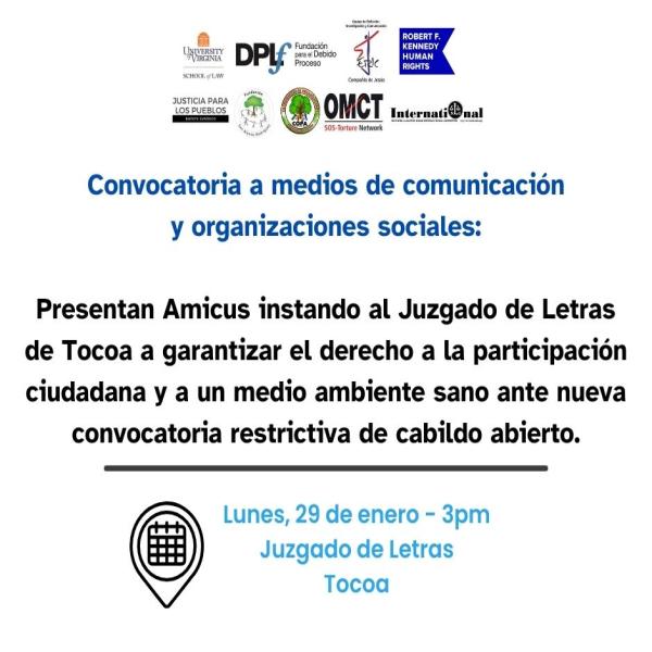 Organizaciones de derechos humanos presentan Amicus en Tocoa  