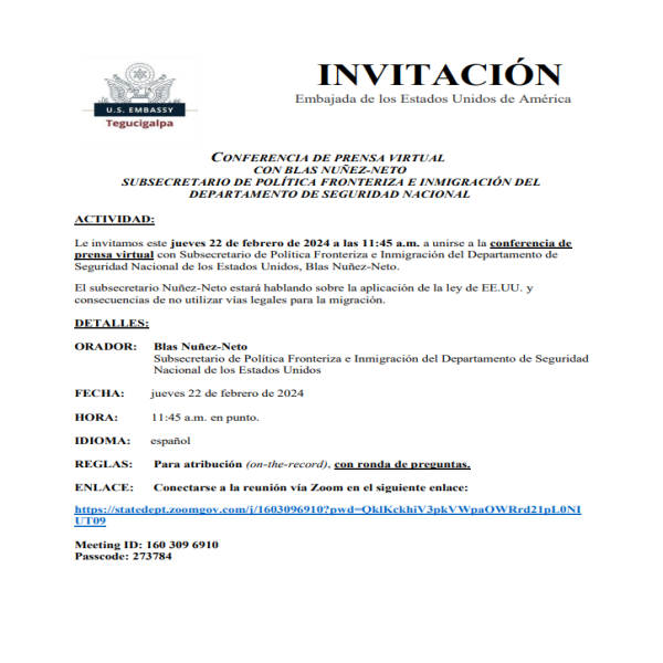 Conferencia de prensa virtual: Subsecretario de Política fronteriza e Inmigración de EEUU, Blas Nuñez-Neto