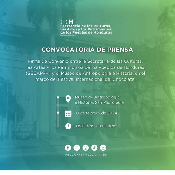 Convocatoria de Prensa: Firma de convenio SECAPPH y el Museo de Antropología e Historia 