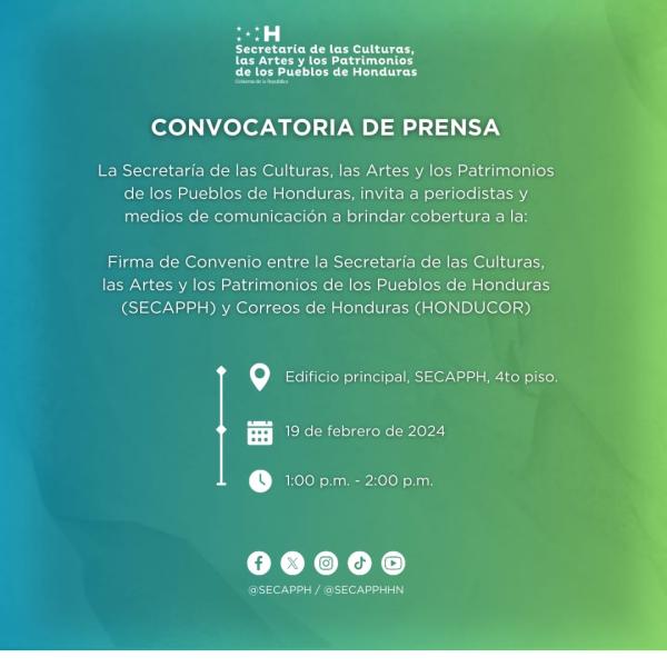 Conferencia de Prensa: Firma de convenio entre la SECAPPH y Correos de Honduras