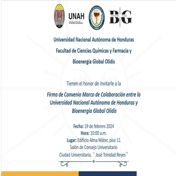 Convocatoria de Prensa: Firma de convenio entre la UNAH y Bioenergía Global Olidís