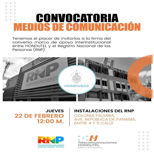 Firma del convenio entre el RNP y Hondutel 
