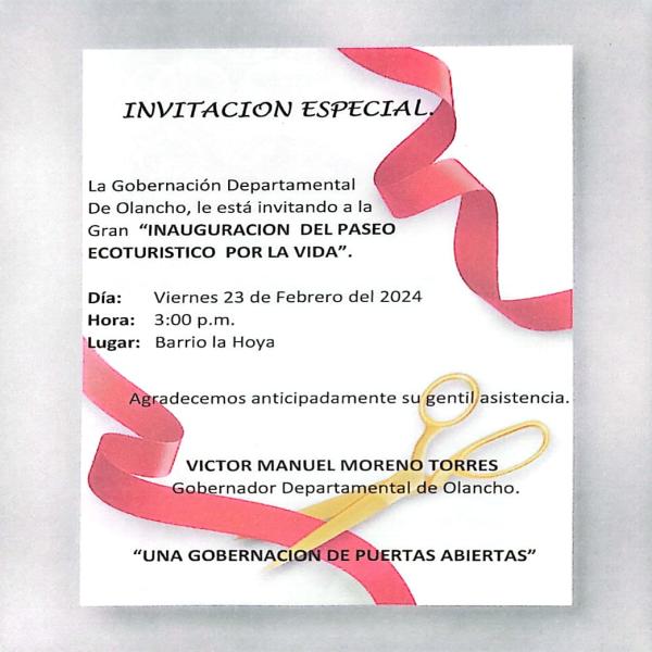 Invitación de Prensa: Inauguración del Pasero Ecoturístico por la Vida” 