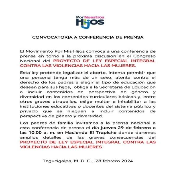 Conferencia de Prensa: Proyecto de Ley Integral contra las Violencias hacia las Mujeres 