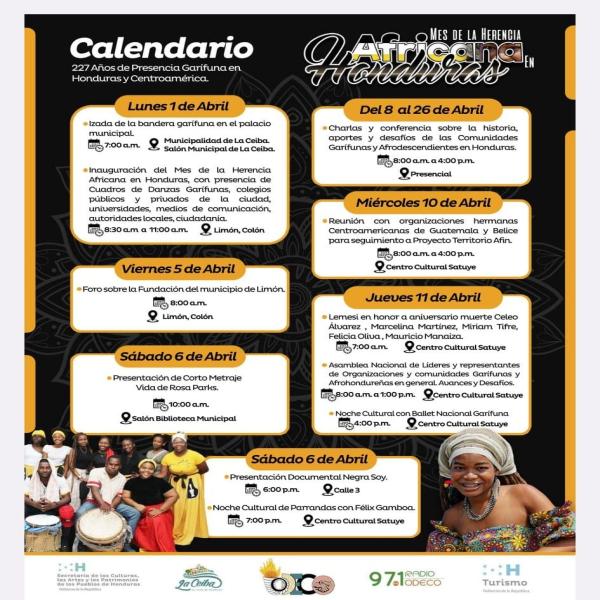 Calendario del Mes de la Herencia Africana en Honduras