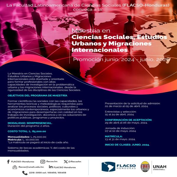 Convocatoria maestría en ciencias sociales, estudios urbanos y migraciones internacionales, Promoción 2024-2026
