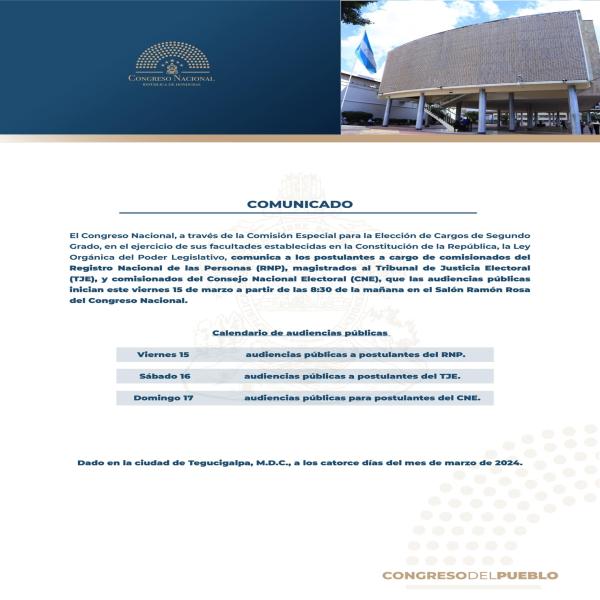 Calendario Audiencias Públicas Elección Cargos de Segundo Grado 