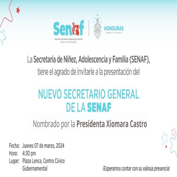 Convocatoria de Prensa: Presentación del nuevo secretario general de la SENAF 