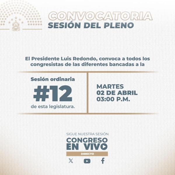 Convocatoria Sesión Ordinaria #12 - Congreso Nacional 