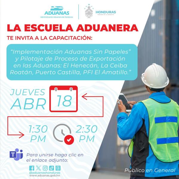 Capacitación virtual de la "Implementación Aduanas Sin Papeles" en las aduanas: El Henecán, La Ceiba, Roatán, Puerto Castilla y PFI El Amatillo
