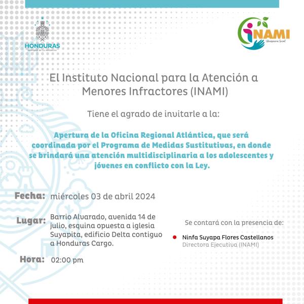 Inauguración de la Oficina Regional de INAMI, en la ciudad de La Ceiba, Atlántida