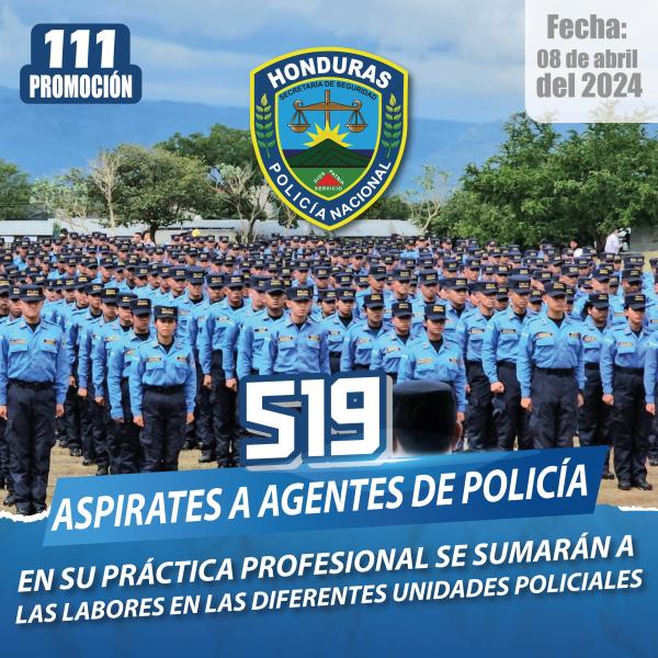 Cobertura al evento: 519 aspirantes a Agente de Policía de la 111 Promoción inician práctica profesional en diferentes unidades de la Policía Nacional