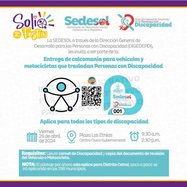 Entrega de calcomanía para vehículos y motocicletas que trasladan personas con discapacidad  