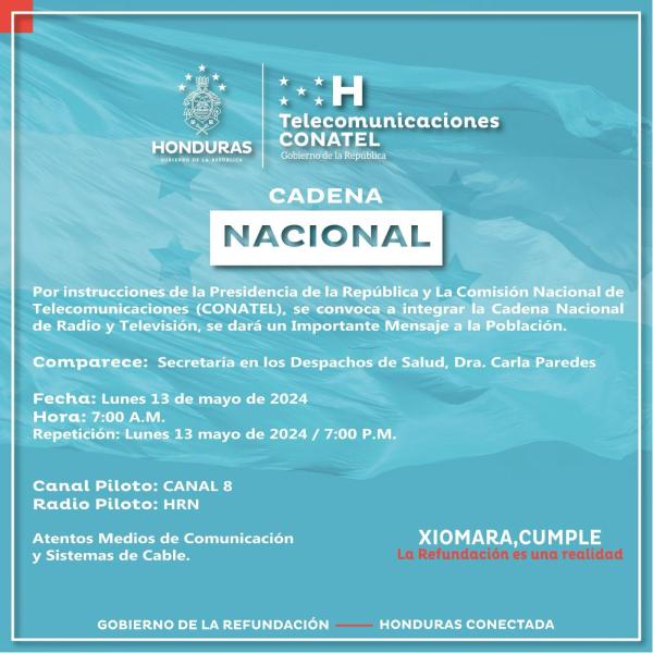 Cadena Nacional: Comparece: Secretaria en los Despachos de Salud, Dra. Carla Paredes 