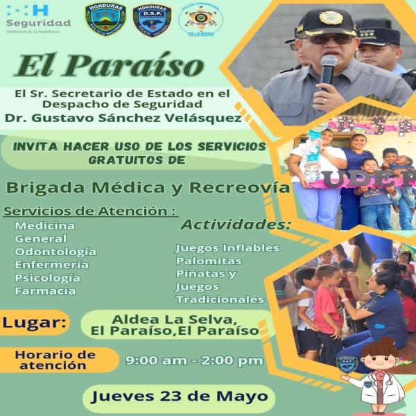 Secretaría de Seguridad: Brigada médica y recreovia – La Selva, El Paraíso 