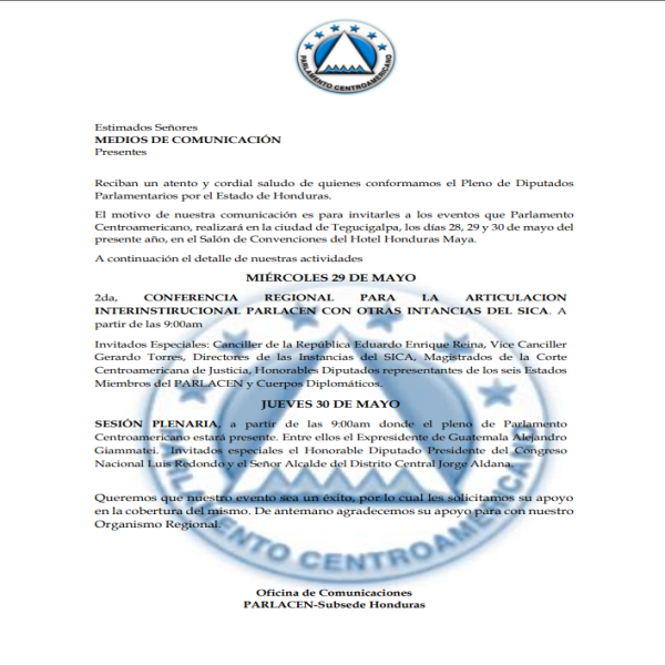 2da Conferencia Regional para la Articulación Interinstitucional Parlacen con otras instancias del SICA 