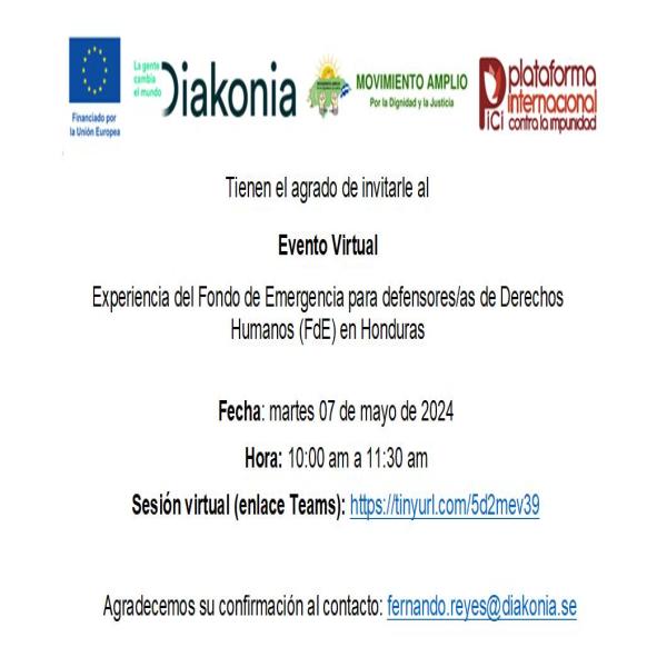 Evento virtual: Experiencia del Fondo de emergencia para defensores/as de Honduras