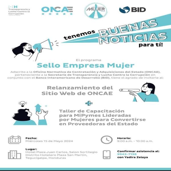 Relanzamiento del sitio web de ONCAE + el Taller de Capacitación para MiPymes lideradas por mujeres para convertirse en Proveedoras del Estado