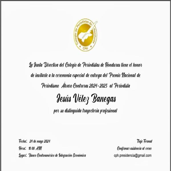 CPH: Ceremonia Especial de entrega del Premio Nacional de Periodismo “Álvaro Contreras” 