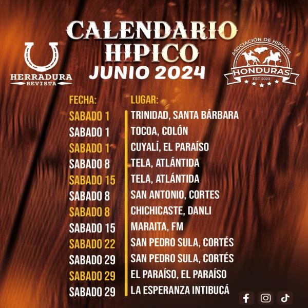 Calendario de Hípicos Nacionales - Mes de Junio