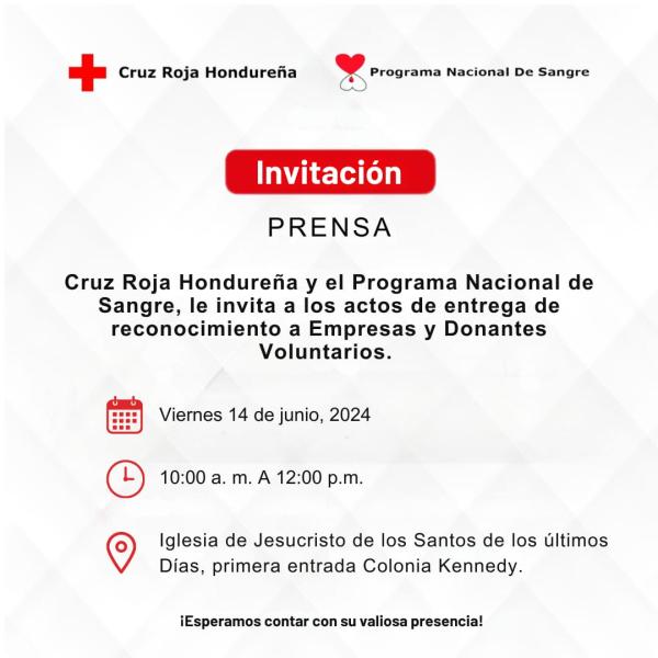 Cruz Roja Hondureña: Actos de entrega de reconocimiento a Empresas Donantes y Voluntarios 