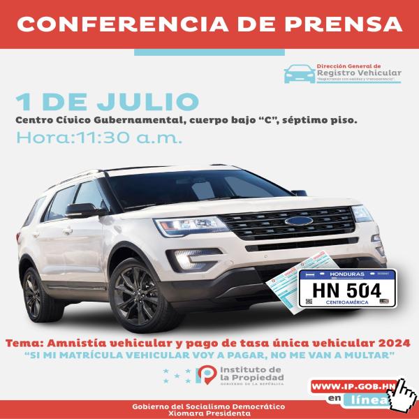 Conferencia de Prensa: Amnistía Vehicular y pago de tasa única vehicular 2024 