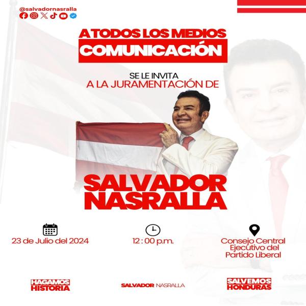 Partido Liberal: Juramentación Salvador Nasralla 