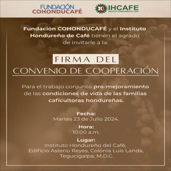 Firma de convenio entre IHCAFE y la Fundación CoHonducafe 
