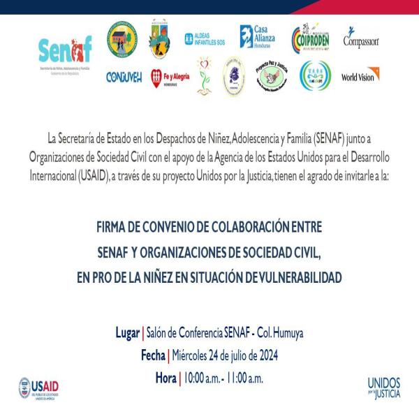Firma de Convenio de Colaboración entre la SENAF y organizaciones de sociedad civil 