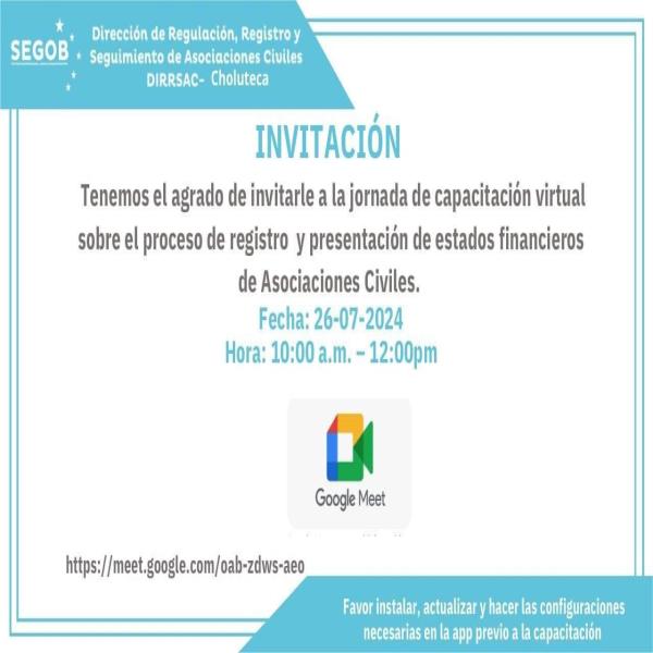 Jornada de capacitación virtual sobre el proceso de registro y presentación de estados financieros de Asociaciones Civiles